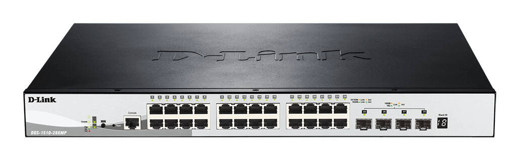 D-Link DGS-1510-28XMP Managed L2/L3 Gigabit Ethernet (10/100/1000) Power over Ethernet (PoE) Zwart, Grijs (DGS-1510-28XMP/E) thumbnail