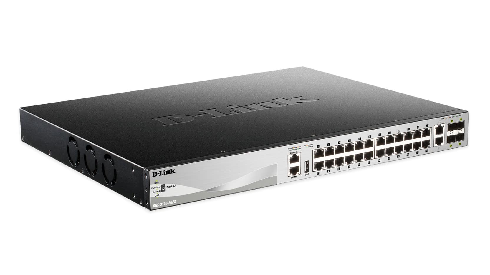 D-Link DGS-3130-30PS Managed L3 Gigabit Ethernet (10/100/1000) Power over Ethernet (PoE) Zwart, Grijs (DGS-3130-30PS/SI) thumbnail D-Link DGS-3130-30PS Managed L3 Gigabit Ethernet (10/100/1000) Power over Ethernet (PoE) Zwart, Grijs (DGS-3130-30PS/SI) thumbnail