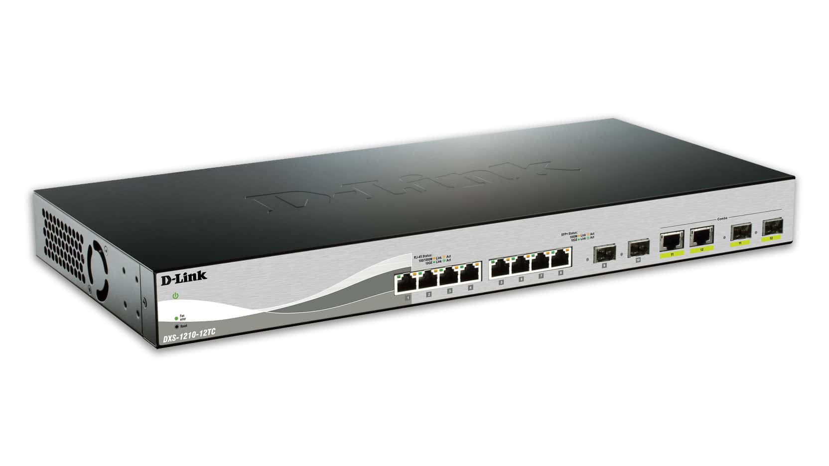 D-Link DXS-1210-12TC/E netwerk-switch Managed L2 10G Ethernet (100/1000/10000) 1U Zwart, Zilver (DXS-1210-12TC/E) thumbnail