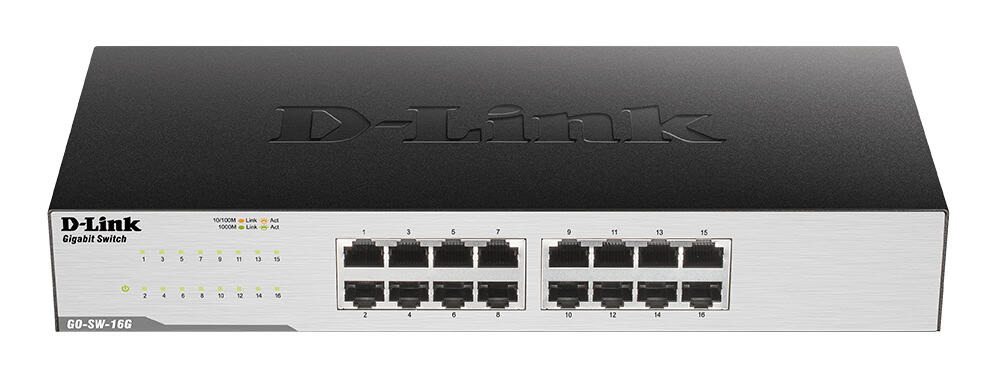 D-Link GO-SW-16G Unmanaged L2 Gigabit Ethernet (10/100/1000) 1U Zwart (GO-SW-16G/E) thumbnail