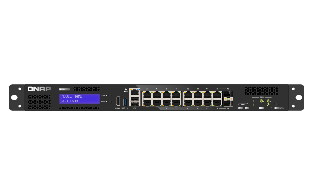 QNAP QGD-1600 Managed Gigabit Ethernet (10/100/1000) 1U Zwart, Grijs (QGD-1600-8G) thumbnail