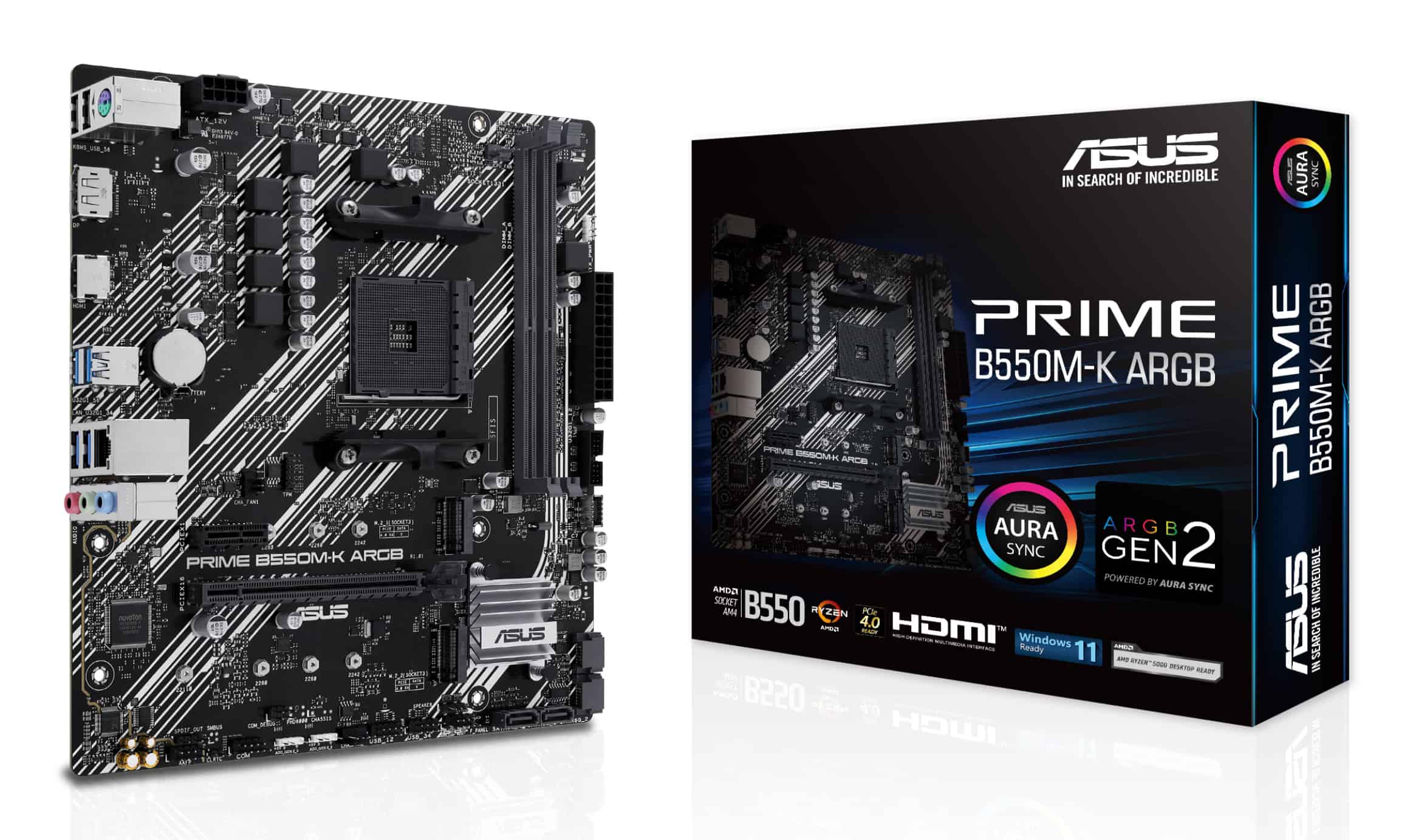 ASUS PRIME B550M-K ARGB AMD B550 Socket AM4 micro ATX (90MB1GC0-M0EAY0) thumbnail