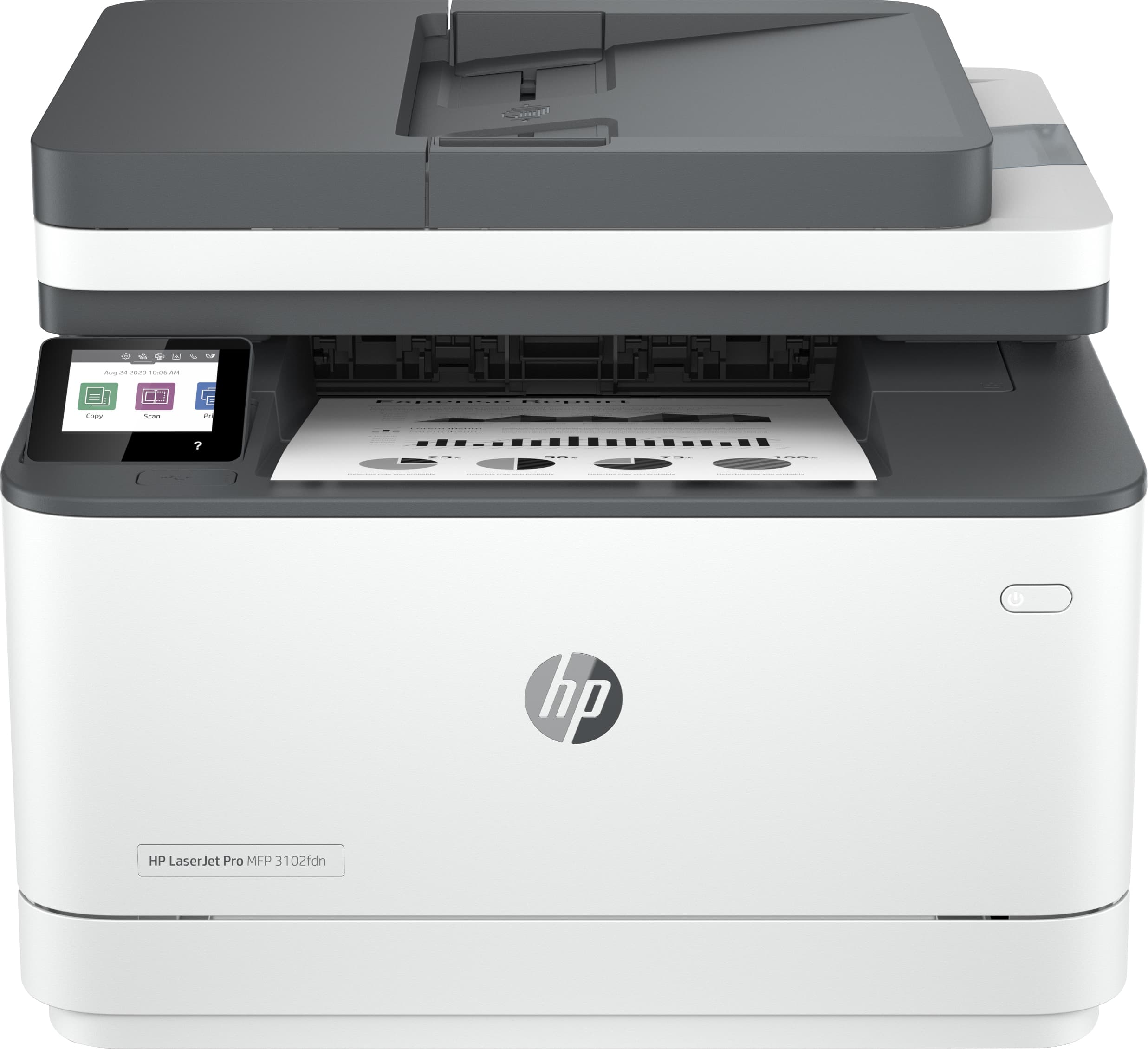 HP LaserJet Pro MFP 3102fdn printer, Zwart-wit, Printer voor Kleine en middelgrote ondernemingen, Printen, kopiëren, scannen, faxen, Automatische documentinvoer; Dubbelzijdig printen; USB flash drive-poort aan de voorzijde; Touchscreen (3G629F) thumbnail