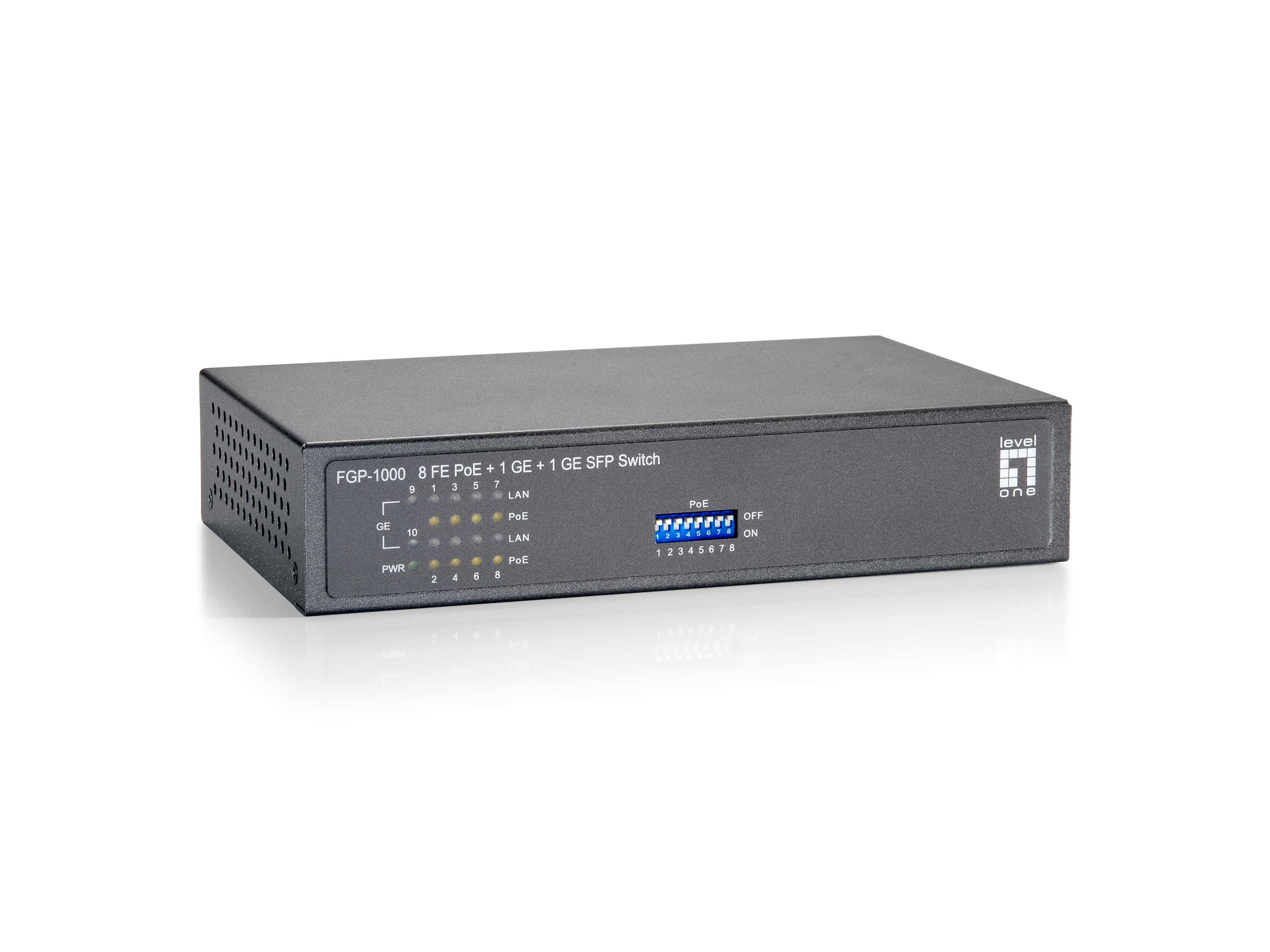 LevelOne FGP-1000 netwerk-switch Gigabit Ethernet (10/100/1000) Power over Ethernet (PoE) Zwart, Grijs (FGP-1000) thumbnail LevelOne FGP-1000 netwerk-switch Gigabit Ethernet (10/100/1000) Power over Ethernet (PoE) Zwart, Grijs (FGP-1000) thumbnail
