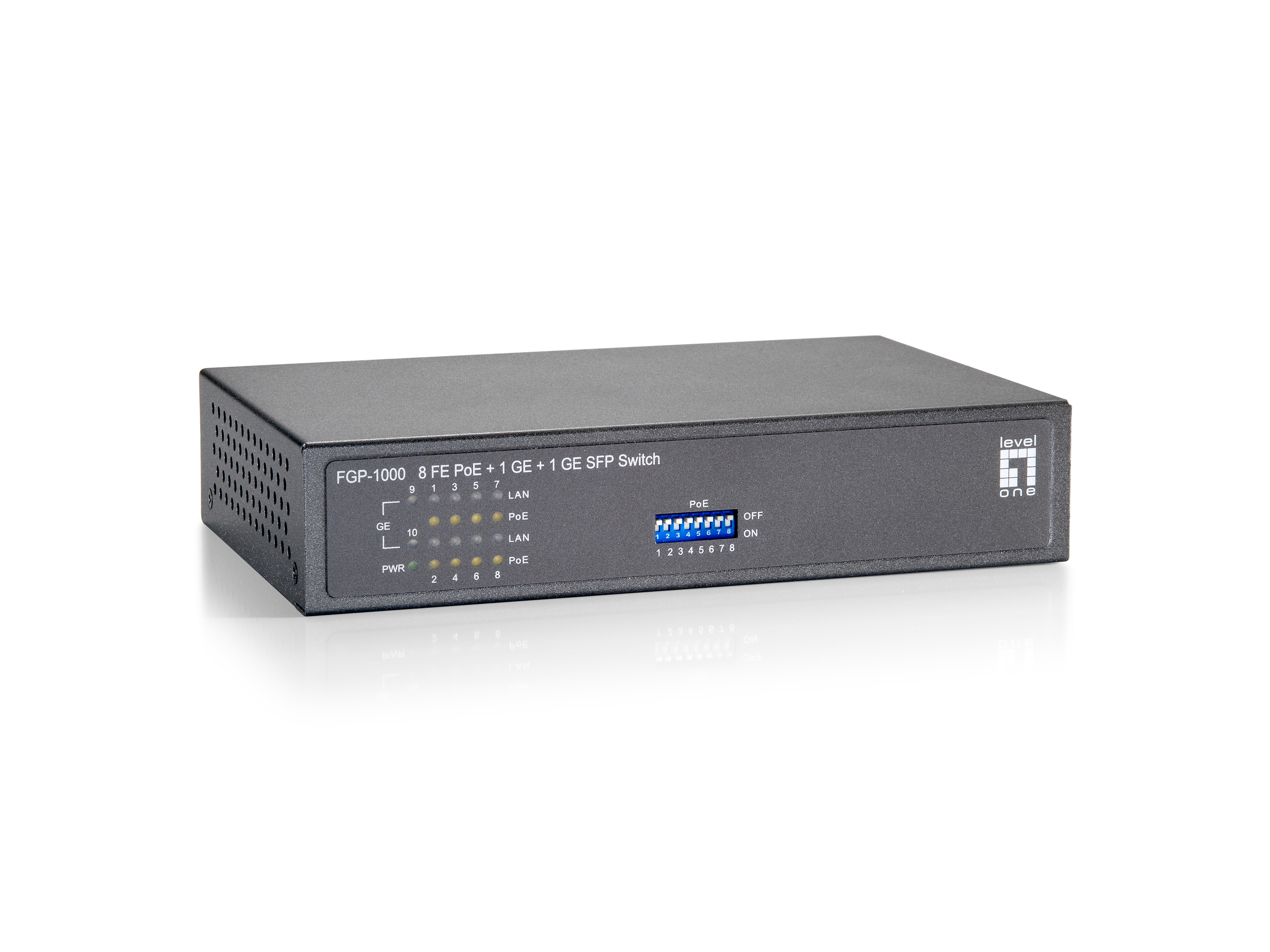 LevelOne FGP-1000 netwerk-switch Gigabit Ethernet (10/100/1000) Power over Ethernet (PoE) Zwart, Grijs (FGP-1000) thumbnail
