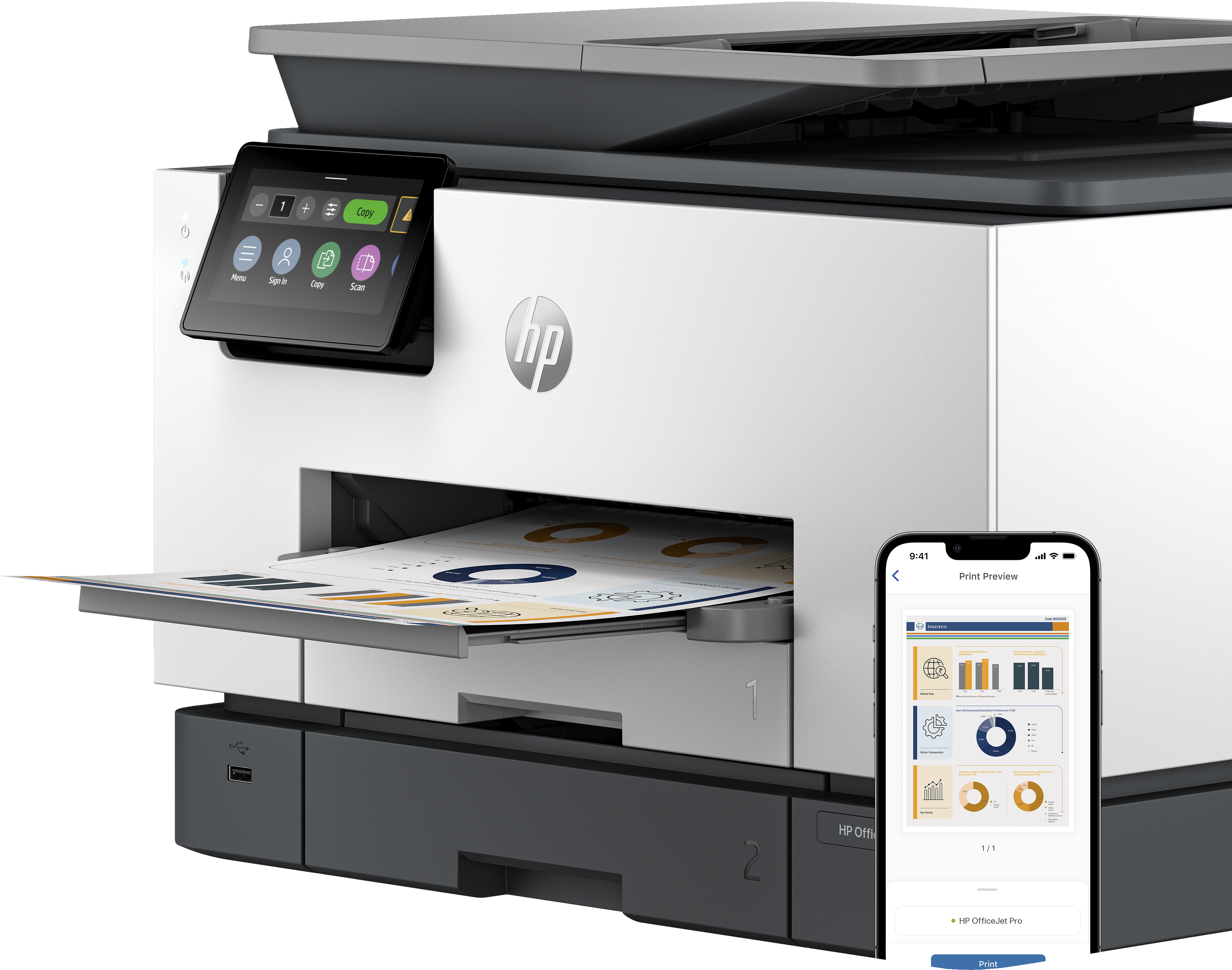 HP OfficeJet Pro 9130b All-in-One printer, Kleur, Printer voor Kleine en middelgrote ondernemingen, Printen, kopiëren, scannen, faxen, Draadloos; Printen vanaf telefoon of tablet; Automatische documentinvoer; Dubbelzijdig printen; Dubbelzijdig scannen; Sc (4U561B#629) thumbnail