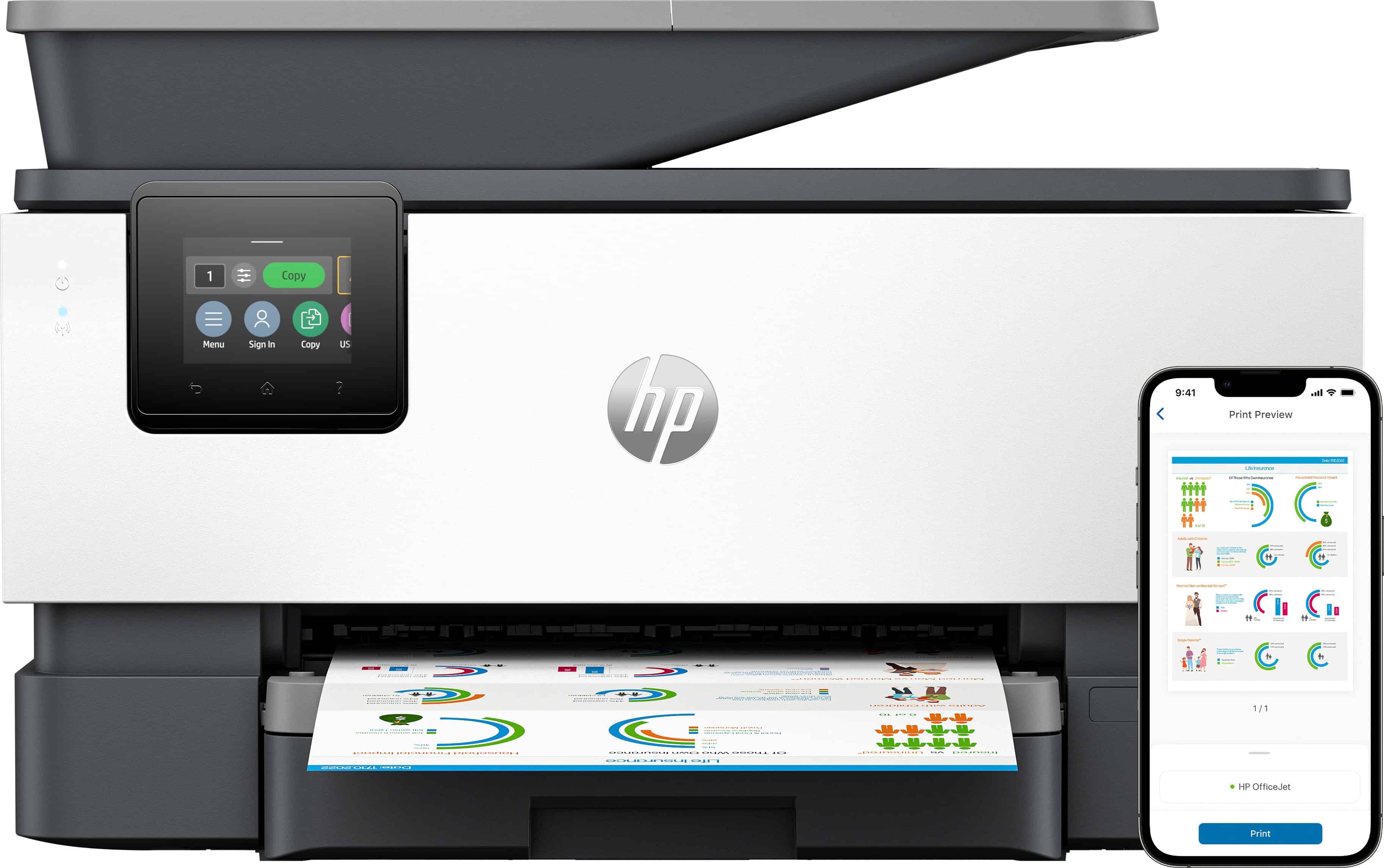 HP OfficeJet Pro 9120b All-in-One printer, Kleur, Printer voor Thuis en thuiskantoor, Printen, kopiëren, scannen, faxen, Draadloos; Dubbelzijdig printen; Dubbelzijdig scannen; Scannen naar e-mail; Scannen naar pdf; Faxen; USB-poort voorzijde; Touchscreen; (4V2N0B#629) thumbnail