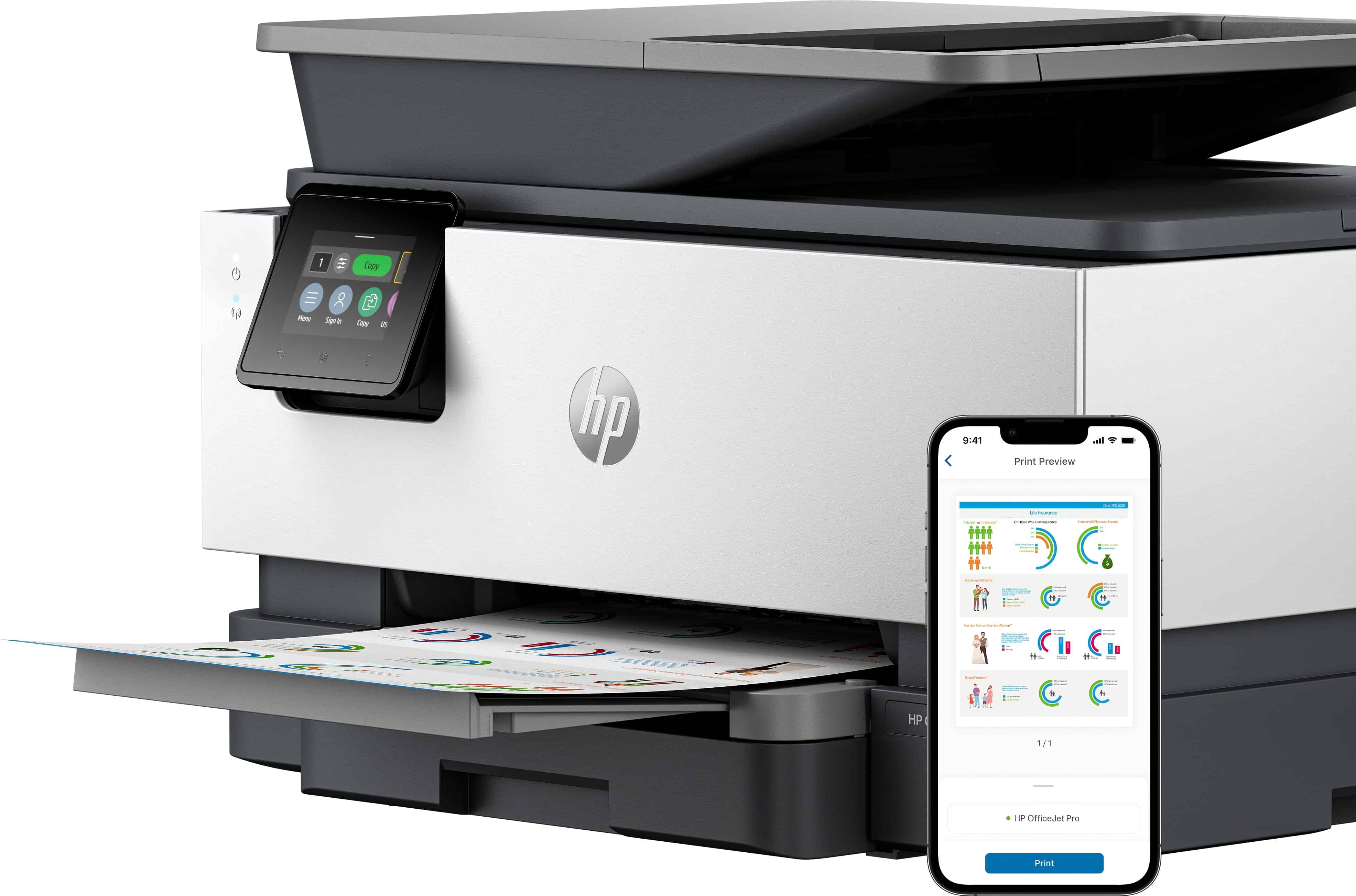 HP OfficeJet Pro 9120b All-in-One printer, Kleur, Printer voor Thuis en thuiskantoor, Printen, kopiëren, scannen, faxen, Draadloos; Dubbelzijdig printen; Dubbelzijdig scannen; Scannen naar e-mail; Scannen naar pdf; Faxen; USB-poort voorzijde; Touchscreen; (4V2N0B#629) thumbnail