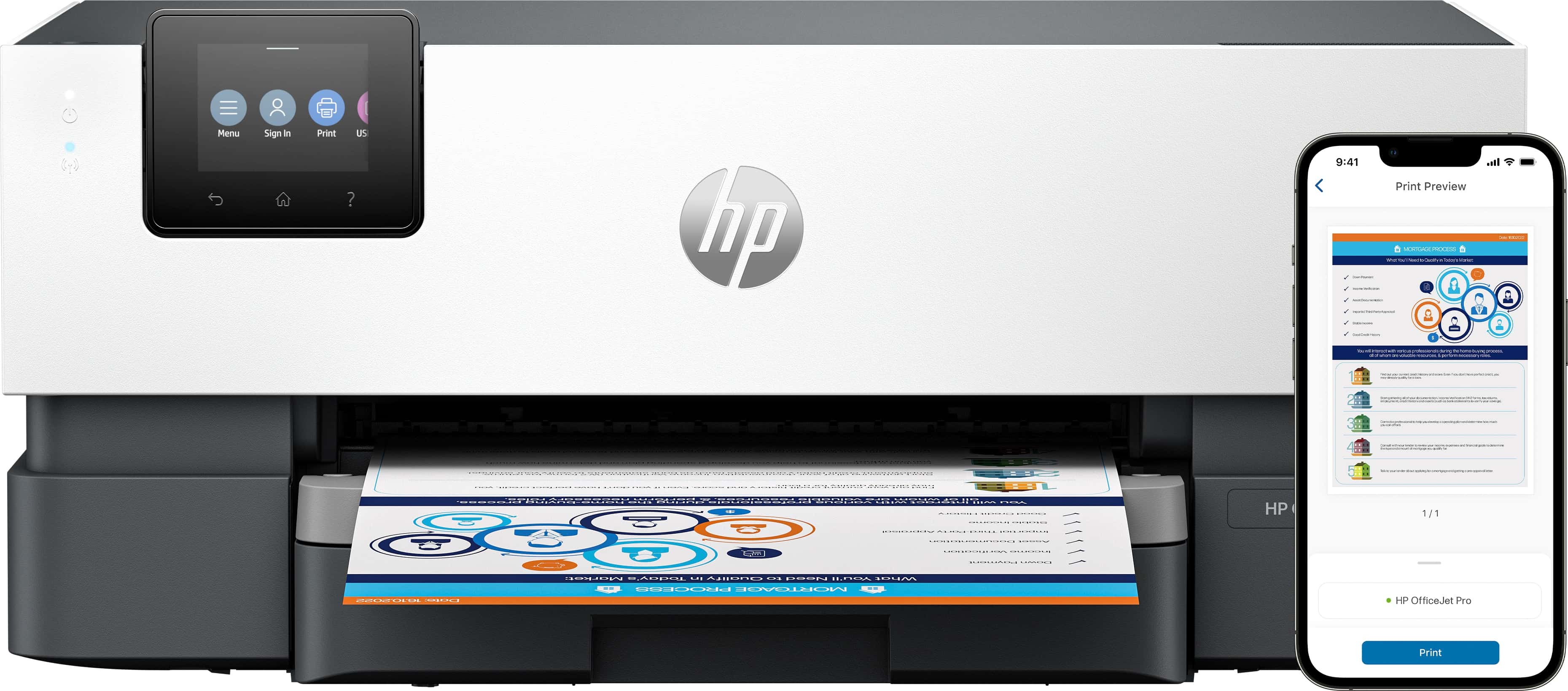 HP OfficeJet Pro 9110b printer, Kleur, Printer voor Thuis en thuiskantoor, Print, Draadloos; Dubbelzijdig printen; Printen vanaf telefoon of tablet; Touchscreen; USB-poort voorzijde (5A0S3B#629) thumbnail