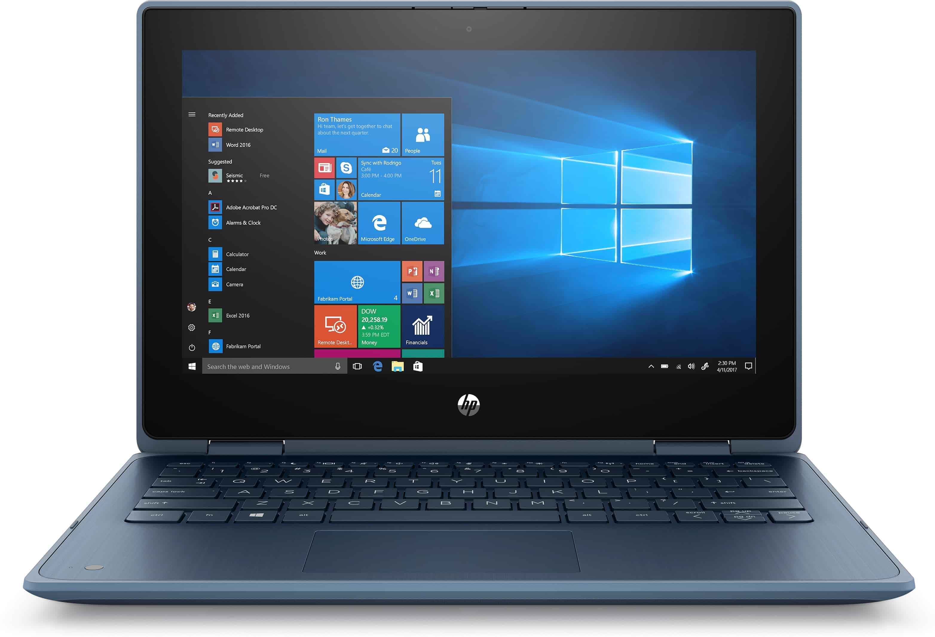 HP ProBook x360 11 G5 EE Hybride (2-in-1) 29,5 cm (11.6) Touchscreen HD Intel® Celeron® N N4120 4 GB DDR4-SDRAM 128 GB SSD Wi-Fi 5 (802.11ac) Windows 10 Home Blauw (9VX65EA#ABH) thumbnail