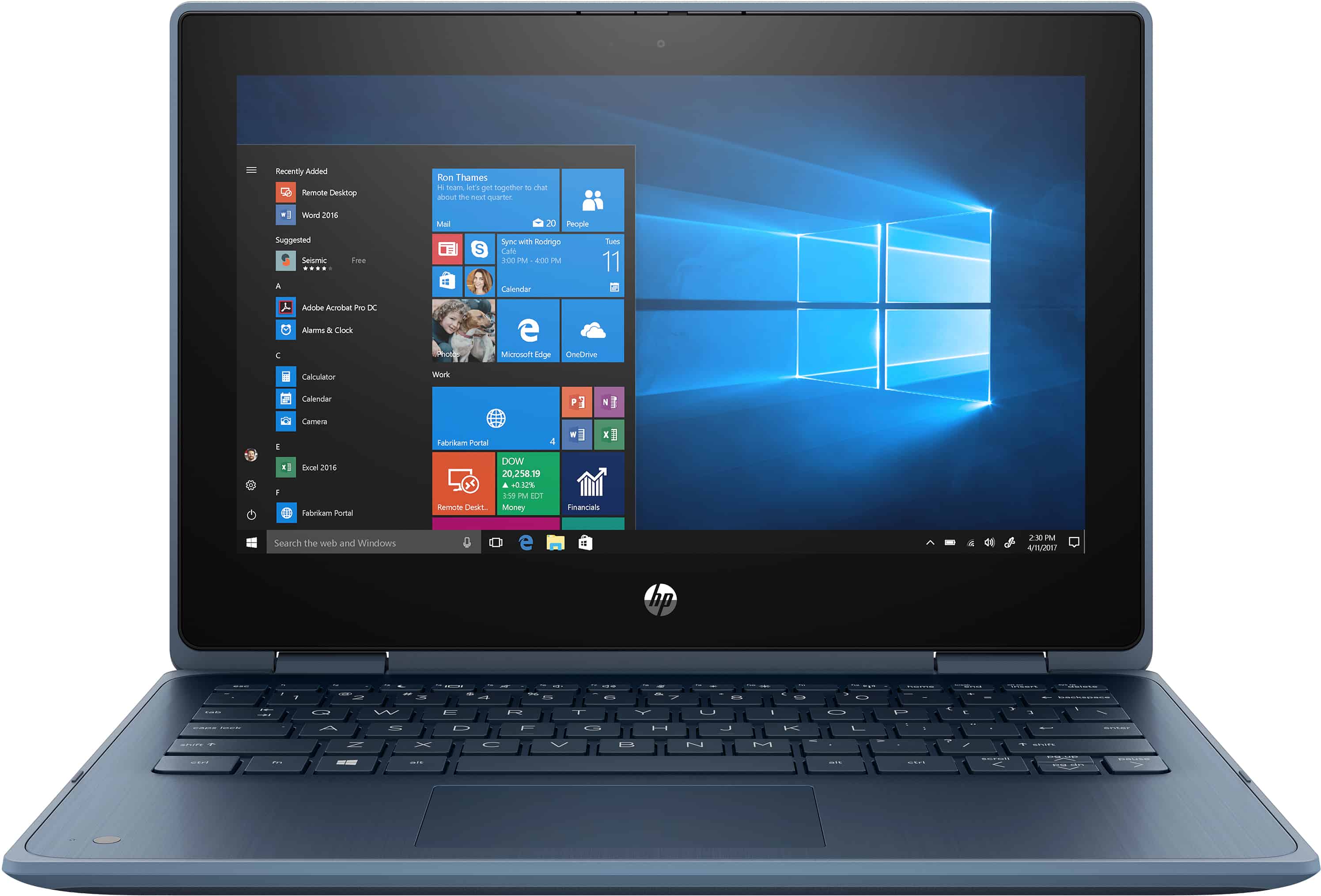 HP ProBook x360 11 G5 EE Hybride (2-in-1) 29,5 cm (11.6) Touchscreen HD Intel® Celeron® N N4120 4 GB DDR4-SDRAM 128 GB SSD Wi-Fi 6 (802.11ax) Windows 10 Home Blauw (9VX66EA#ABH) thumbnail