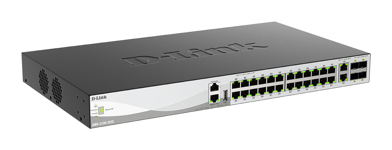 D-Link DMS-3130-30TS/E netwerk-switch Managed L3 10G Ethernet (100/1000/10000) Bureaublad-/wandmontage Zwart (DMS-3130-30TS/E) thumbnail