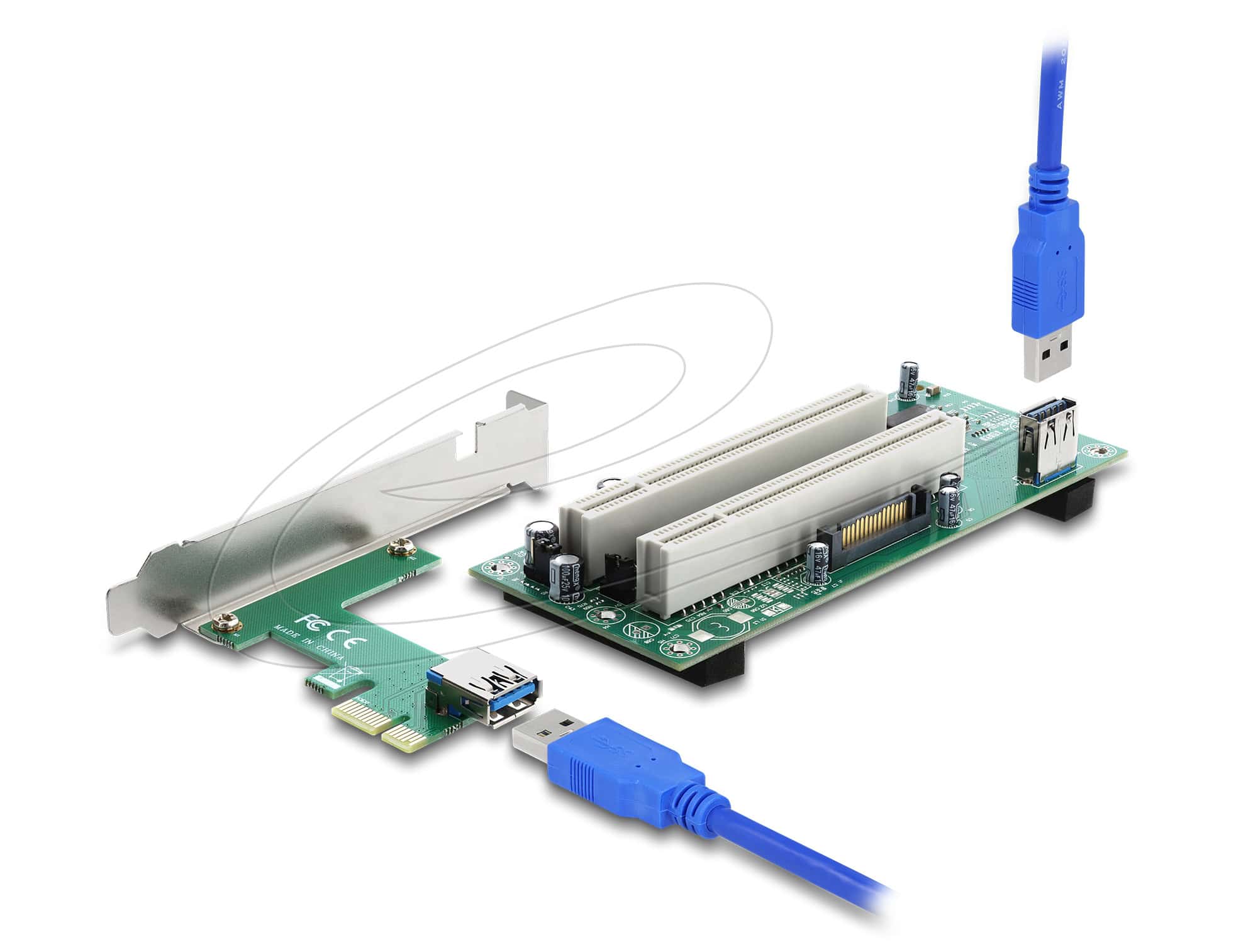 DELOCK Riser Karte PCI Express x1 zu 2x PCI 32 Bit Slot 60cm (90066) thumbnail