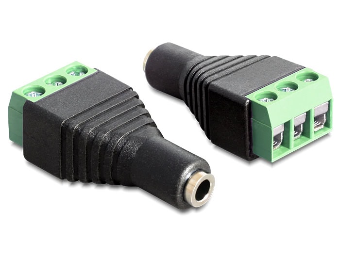 DeLOCK 65455 tussenstuk voor kabels 3.5 mm 3 pin terminal block Zwart, Groen (65455) thumbnail