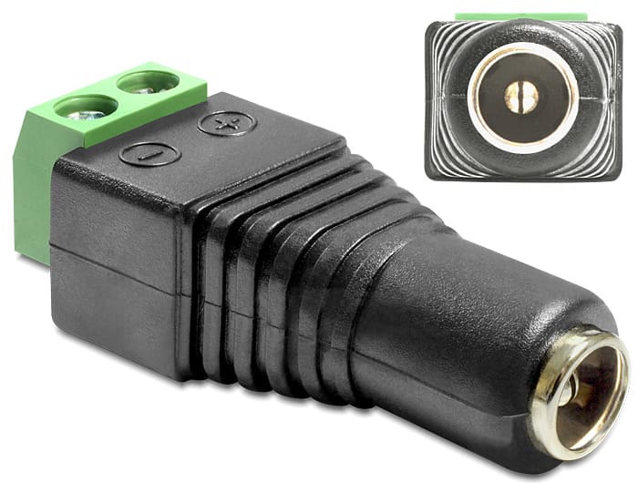 DeLOCK 65485 tussenstuk voor kabels DC 2.5 x 5.5 mm 2p Zwart, Groen (65485) thumbnail