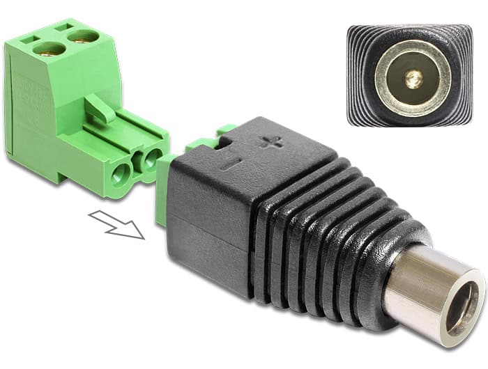 DeLOCK 65486 tussenstuk voor kabels DC 2.5 x 5.5 mm 2p Zwart, Groen, Zilver (65486) thumbnail