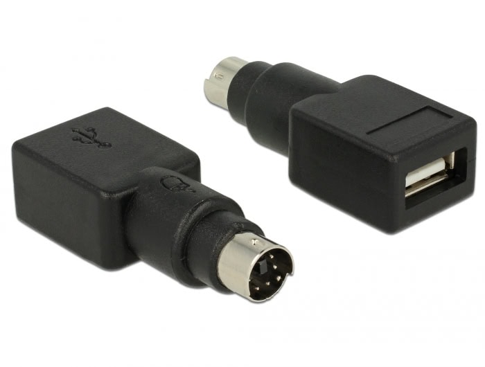 DeLOCK 65898 tussenstuk voor kabels PS/2 USB Type-A Zwart, Roestvrijstaal (65898) thumbnail