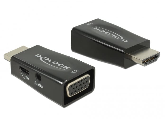 DeLOCK 65901 tussenstuk voor kabels HDMI A VGA & 3.5 mm Audio Zwart (65901) thumbnail