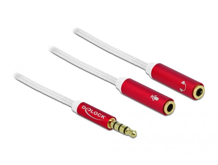 DeLOCK 66519 audio kabel 0,2 m 3.5mm 2 x 3.5mm Rood, Wit (66519) thumbnail