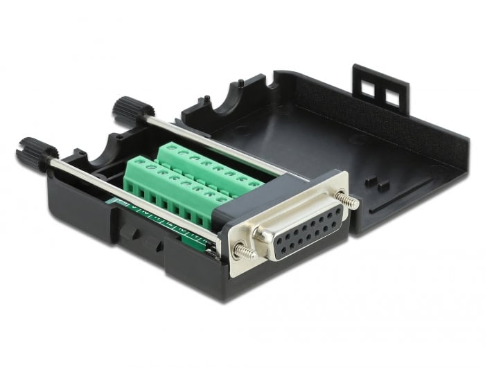 DeLOCK 66567 tussenstuk voor kabels serial Sub-D15 16 pin terminal block Zwart (66567) thumbnail