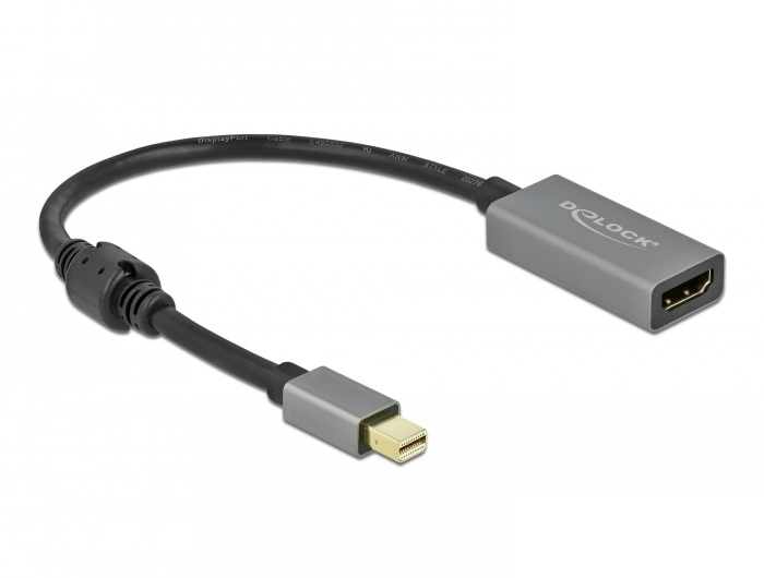 DeLOCK 66570 video kabel adapter 0,2 m Mini DisplayPort HDMI Type A (Standaard) Zwart, Grijs (66570) thumbnail