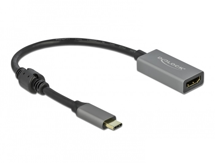DeLOCK 66571 video kabel adapter 0,2 m USB Type-C HDMI Type A (Standaard) Zwart, Grijs (66571) thumbnail