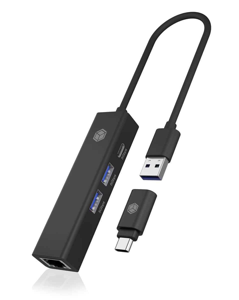 ICY BOX IB-HUB1439-LAN Bedraad USB 3.2 Gen 1 (3.1 Gen 1) Type-A Zwart (IB-HUB1439-LAN) thumbnail