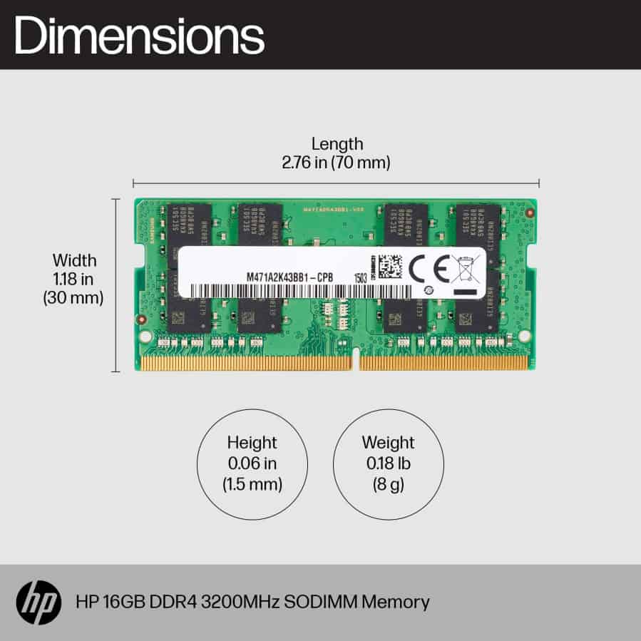 HP 16GB DDR4 SODIMM - 3200MHz / PC4-25600 - 1.2V (8C4X9AA) thumbnail