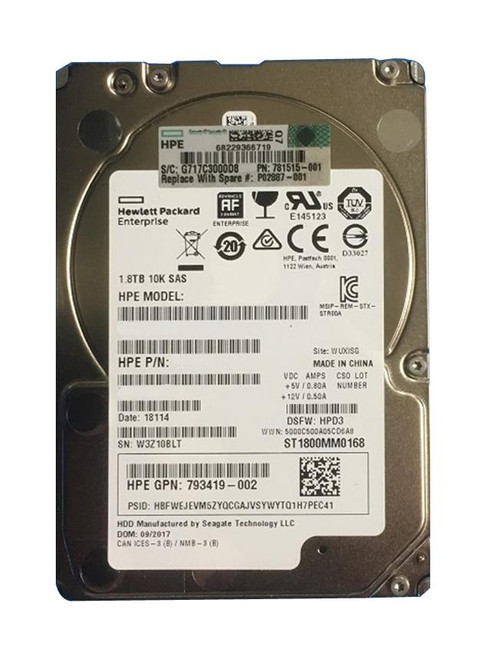 HP SPS-DRV HDD 1.8TB 10K SFF SAS RW NHP DS (P02887-001) thumbnail