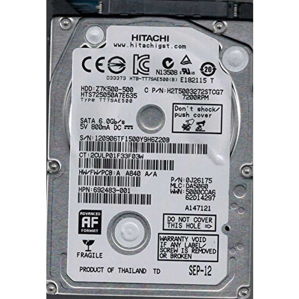 HP Hitachi 500GB 5400rpm SED Opal2 2,5" (HTS725050A7E635)