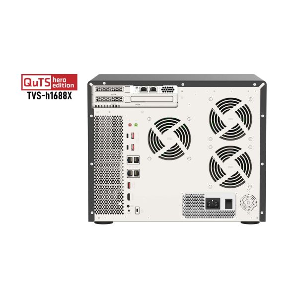 QNAP TVS-h1688X NAS Tower Intel® Xeon® W-1250 32 GB DDR4 0 TB QuTS hero Zwart (TVS-H1688X-W1250-32G)
