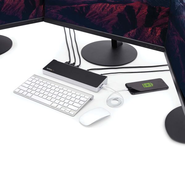 StarTech.com 4K USB-C Dock, Triple UHD 4K Monitor Docking Station, Mac & Windows, USB C to HDMI & DisplayPort, 60W Power Delivery, 5x USB 5Gbps Hub (DK30CH2DPPDU)