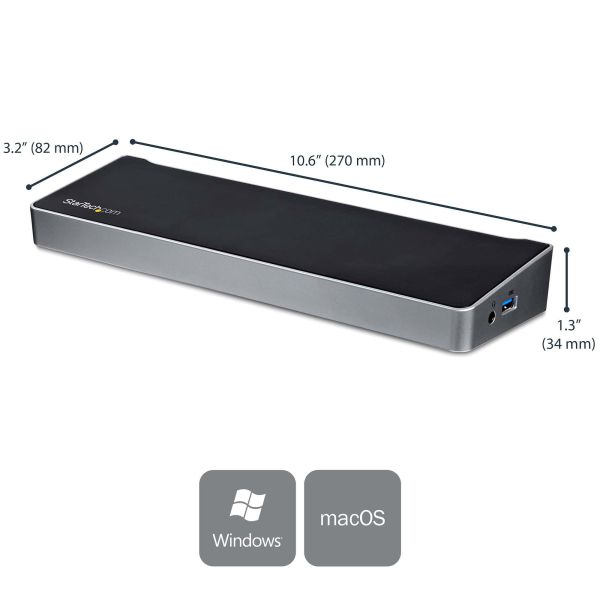 StarTech.com 4K USB-C Dock, Triple UHD 4K Monitor Docking Station, Mac & Windows, USB C to HDMI & DisplayPort, 60W Power Delivery, 5x USB 5Gbps Hub (DK30CH2DPPDU)
