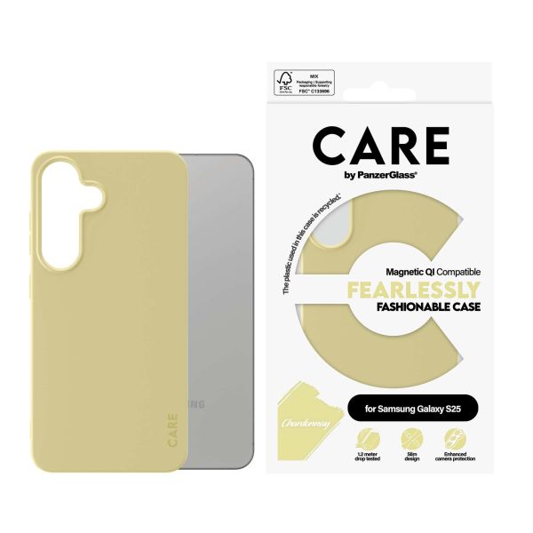 PanzerGlass CARE™ by ® Case Chardonnay w. Qi Compatible Samsung Galaxy S25 mobiele telefoon behuizingen Hoes Geel (CRRFCOQG38388)