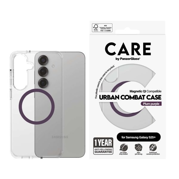 PanzerGlass CARE™ by ® Urban Combat Case Transparent w. Plum Purple Qi Compatible Samsung Galaxy S25+ mobiele telefoon behuizingen Hoes Transparant (CRRFUTCG37942)