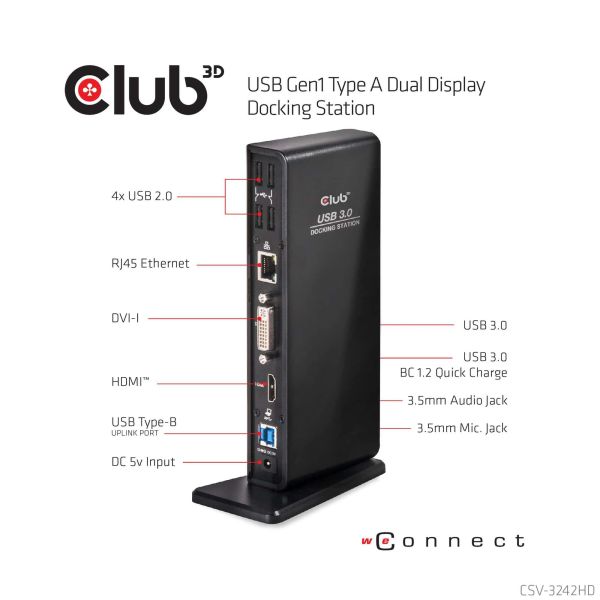 CLUB3D UNIVERSEEL USB 3.0 Type A 1x HDMI 1x DVI ,UTP aansluitingen DisplayLink™ gecertificeerd Docking Station (CSV-3242HD) CLUB3D UNIVERSEEL USB 3.0 Type A 1x HDMI 1x DVI ,UTP aansluitingen DisplayLink™ gecertificeerd Docking Station (CSV-3242HD)