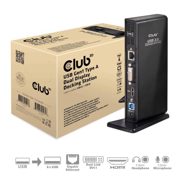 CLUB3D UNIVERSEEL USB 3.0 Type A 1x HDMI 1x DVI ,UTP aansluitingen DisplayLink™ gecertificeerd Docking Station (CSV-3242HD) CLUB3D UNIVERSEEL USB 3.0 Type A 1x HDMI 1x DVI ,UTP aansluitingen DisplayLink™ gecertificeerd Docking Station (CSV-3242HD)