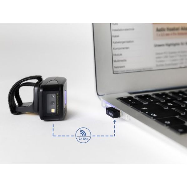DeLOCK Ring Barcode Scanner 1D and 2D with 2.4 GHz or Bluetooth Draagbare penstreepjescodelezer 1D/2D CMOS Zwart (90508)