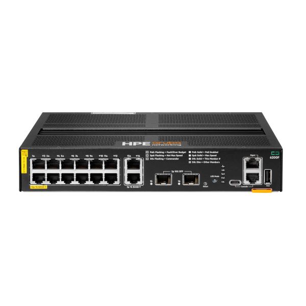 HPE Aruba Networking CX 6200F L3-switch, 12 poorten Class 4 PoE, 2x 1G en 2x SFP+, 139W PoE (R8Q72A#ABB)