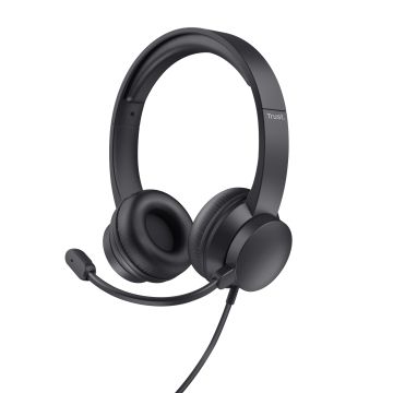 Trust Ayda Headset - 3,5 mm headset voor kantoor en calls – Opklapbare microfoon – Volumeregeling in kabel – Zwart (25087) thumbnail