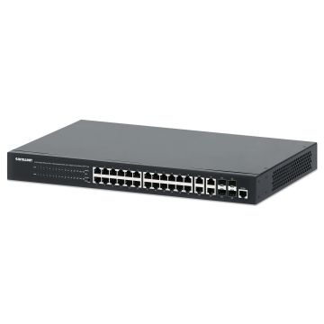 Intellinet 24-poorts Gigabit Ethernet PoE+ web-managed netwerk switch, 20x RJ45 + 4x combo RJ45/SFP, IEEE 802.3at/af conform, PoE-budget 370 W, VLANen QoS-ondersteuning, 19" rackmontage, 3 jaar garantie (561426) thumbnail