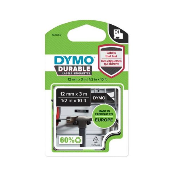 DYMO D1 -Durable Labels - White on Black - 12mm x 3m (1978365)