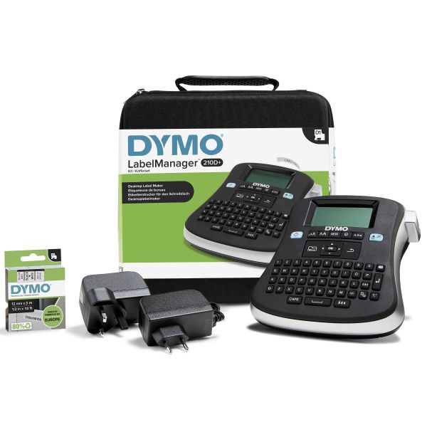 DYMO LabelManager Draagbare 210D+-labelmakerkit | QWERTY-toetsenbord | met zwart-witte D1-labels van 12 mm en een draagkoffer (2094492)