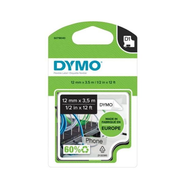 DYMO D1 -Durable Labels - Black on White - 12mm x 5.5m (S0718050)