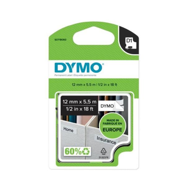 DYMO D1 -Durable Labels - Black on White - 12mm x 5.5m (S0718060)