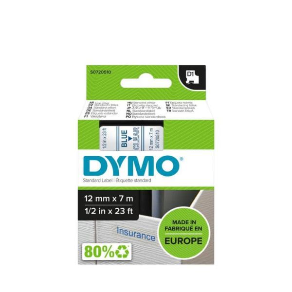 DYMO D1 -Standard Labels - Blue on Transparent - 12mm x 7m (S0720510)