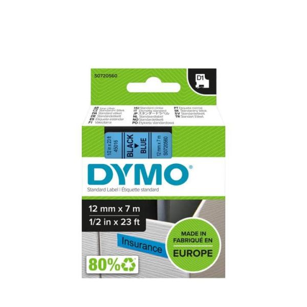 DYMO D1 -Standard Labels - Black on Blue - 12mm x 7m (S0720560)