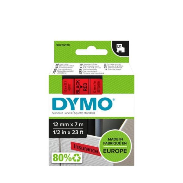 DYMO D1 -Standard Labels - Black on Red - 12mm x 7m (S0720570)