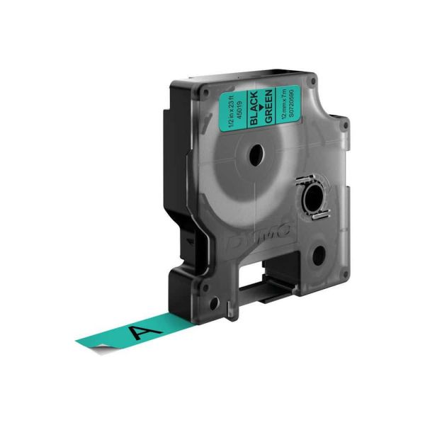 DYMO D1 -Standard Labels - Black on Green - 12mm x 7m (S0720590)