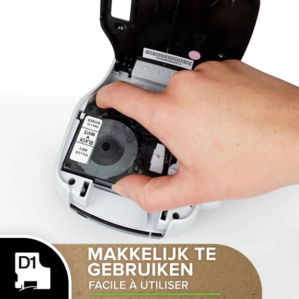 DYMO originele D1 labels | Witte Tekst op Zwart Label | 12 mm x 7 m | zelfklevende etiketten voor de LabelManager labelprinter (S0720610)